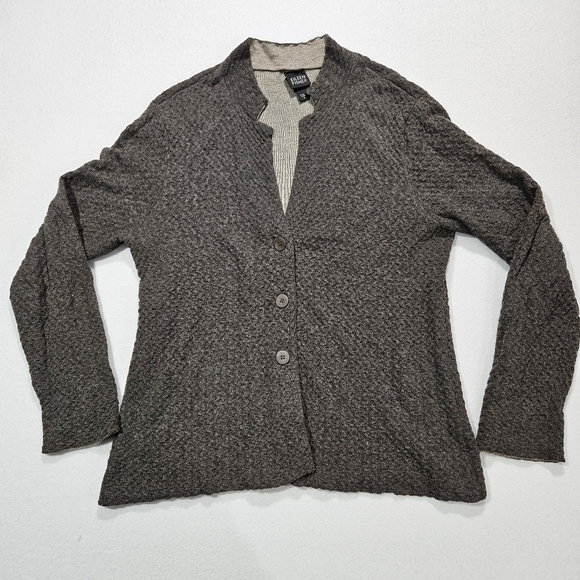 Eileen Fisher Sweaters - Eileen Fisher Cardigan Sweater Size Small Gray Notch Collar Textured Wool Blend‎